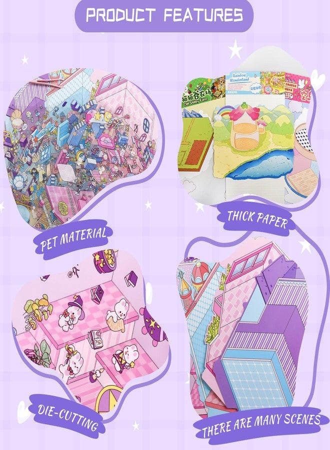 Aifong 8 Pcs Big Size DIY 3D Sticker Scene 8.3 x 11.8 Inch Sticker Therapy Cute Cartoon Stickers Scene Make Your Own Scenes Miniature Room for Relief Stress - Image 5
